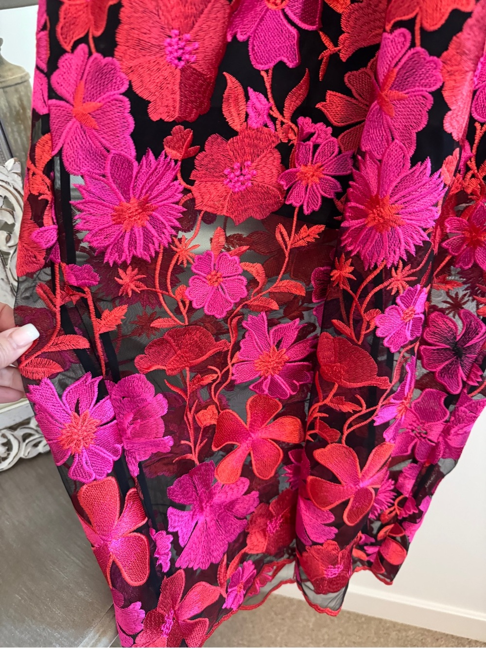 Milly Strapless Black Dress with Pink & Red Floral Embroidery - Picture 6 of 7